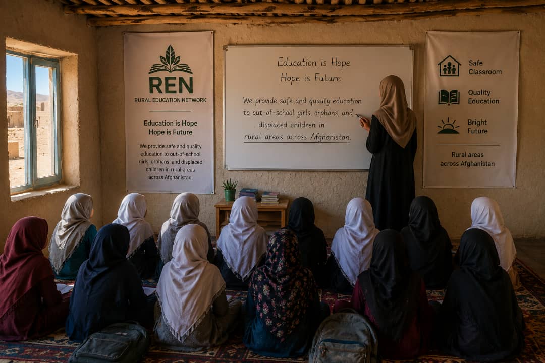 Girls learning together in a REN community classroom in rural Afghanistan